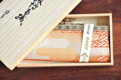 Hakata-Ori Silk Gamaguchi Coin Purse With Gold And