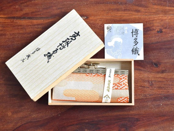Hakata-Ori Silk Gamaguchi Coin Purse With Gold And