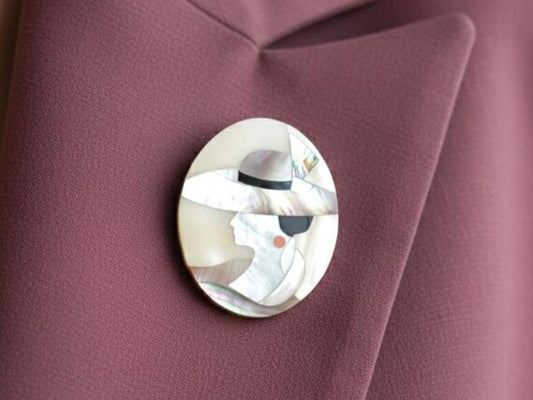 Raden Shell Inlay Portrait Brooch