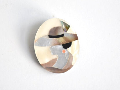 Raden Shell Inlay Portrait Brooch
