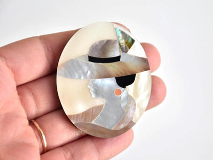 Raden Shell Inlay Portrait Brooch