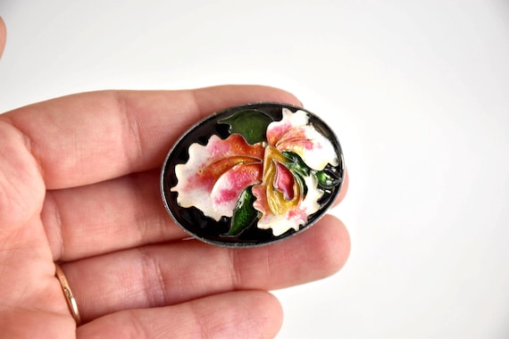 Japanese Cloisonne Floral Brooch Pendant