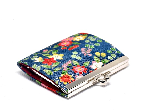 Japanese Chirimen Coin Purse, Floral Clasp Wallet
