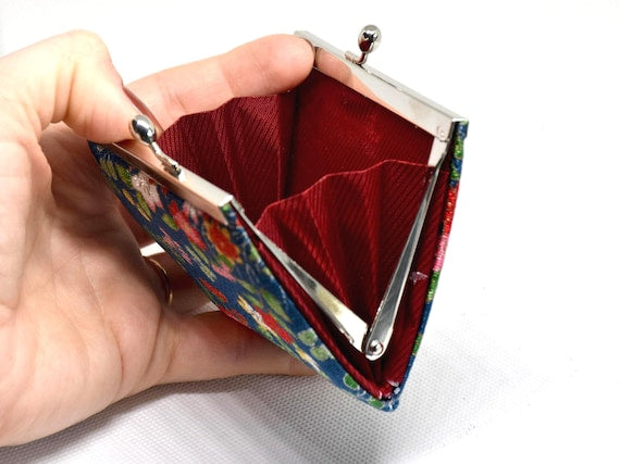 Japanese Chirimen Coin Purse, Floral Clasp Wallet