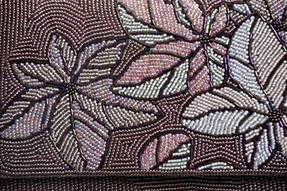 Japanese Beaded Clutch Floral Design close up of glass beadwork pattern