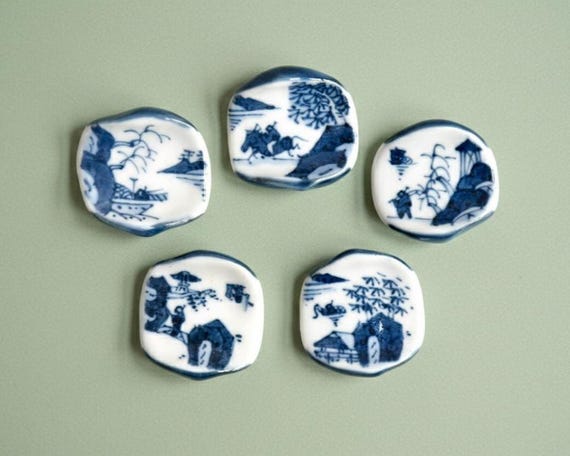 Kyoto Porcelain Chopstick Rests - Blue Landscape Set