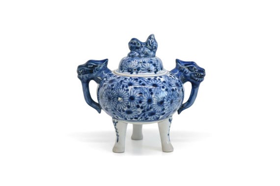 Kutani Porcelain Koro Lion Motif Incense Burner