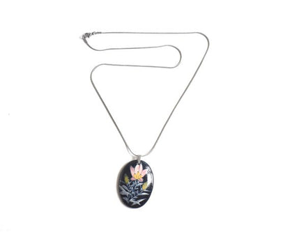 Kiyomizu-Yaki Blue Floral Pendant Necklace