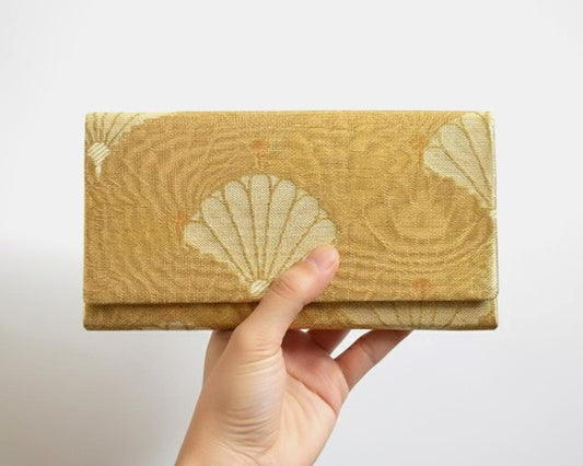 Gold Fan Silk Kimono Clutch