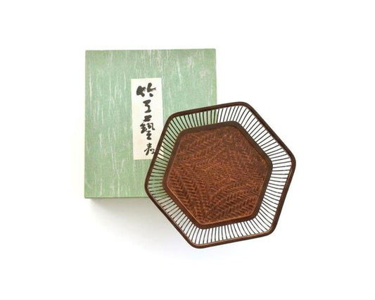 Japanese Hexagonal Tray | Lacquer & Bamboo Weave