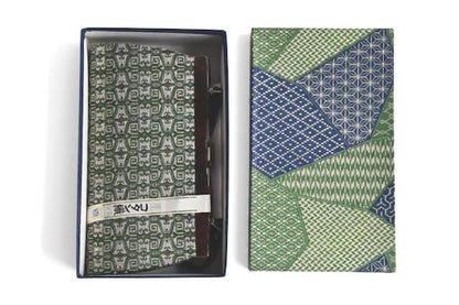 Kotan-Ori Kimono Bag neatly placed inside the open storage box next to its patterned lid
