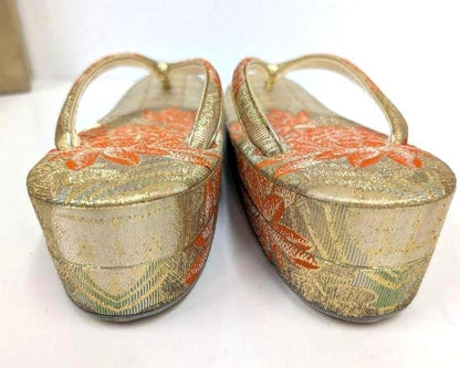 Gold Brocade Zori Sandals And Clutch Set