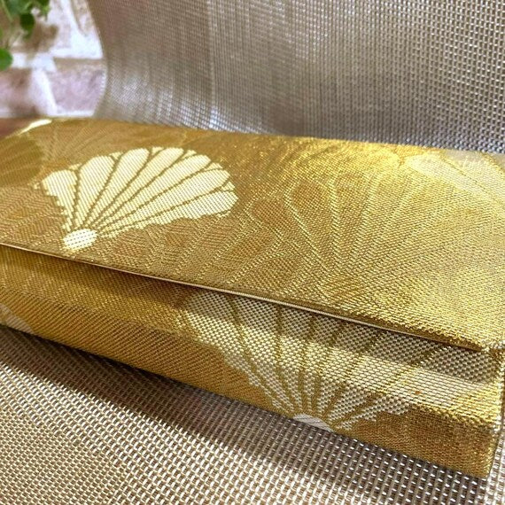 Gold Fan Silk Kimono Clutch