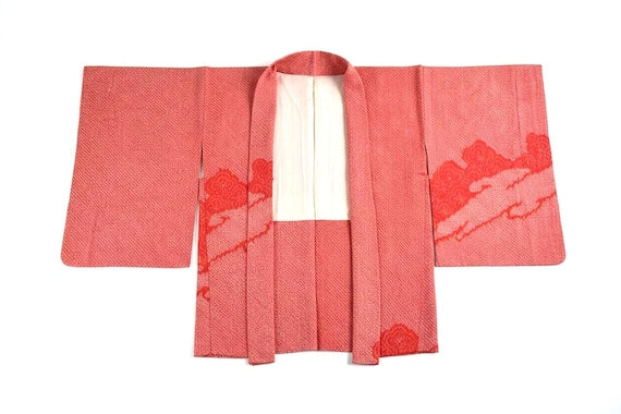Red Shibori Silk Haori Jacket
