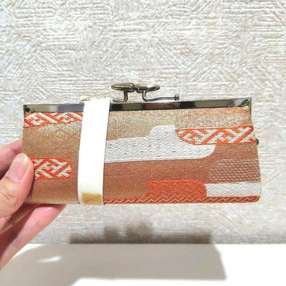 Hakata-Ori Silk Gamaguchi Coin Purse With Gold And