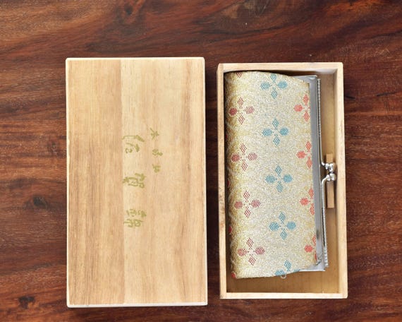 Saga Nishiki Brocade Coin Purse in Japanese brocade with original wooden box