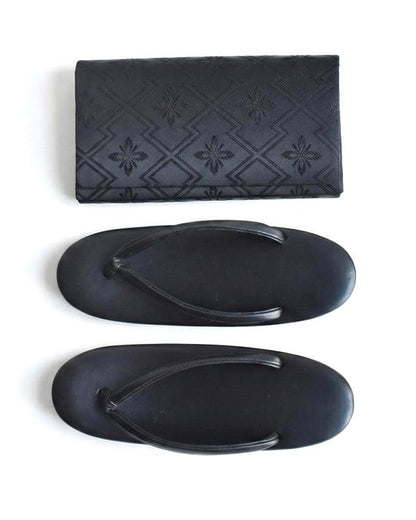 Black Zori Sandals And Clutch Set