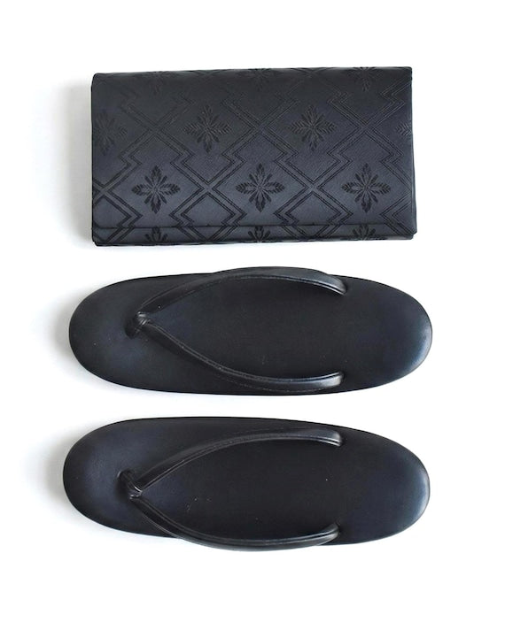 Black Zori Sandals And Clutch Set