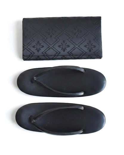Black Zori Sandals And Clutch Set