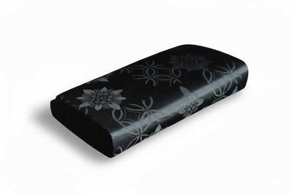 Black Floral Woven Clutch, vintage Japanese bags and clutches made from woven fabric