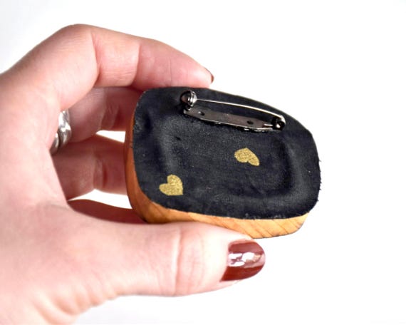 Wooden Brooch With Kimono Silk Inset