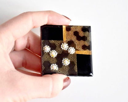 Japanese Wood Brooch Kikkō Paper Inlay