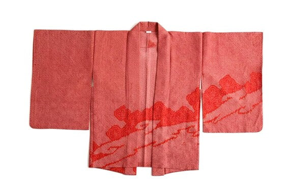 Red Shibori Silk Haori Jacket