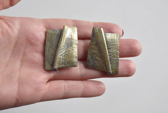 Sculptural Leather Brooch & Clip Earrings Set