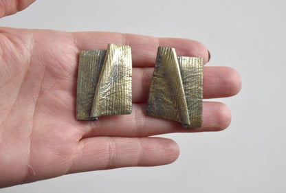 Sculptural Leather Brooch & Clip Earrings Set