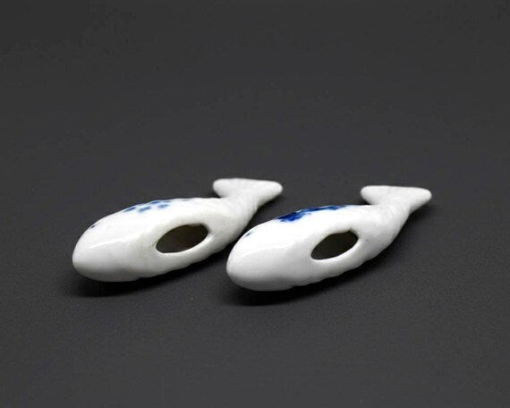 Japanese porcelain fish chopstick rests base view showing the underside hollows