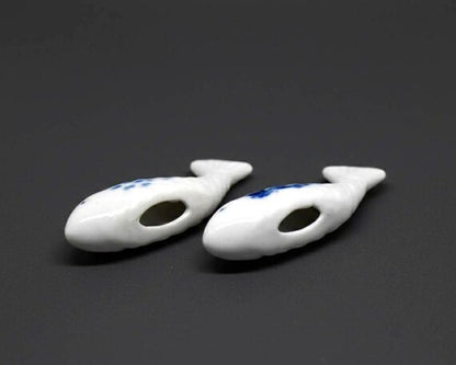 Japanese porcelain fish chopstick rests base view showing the underside hollows
