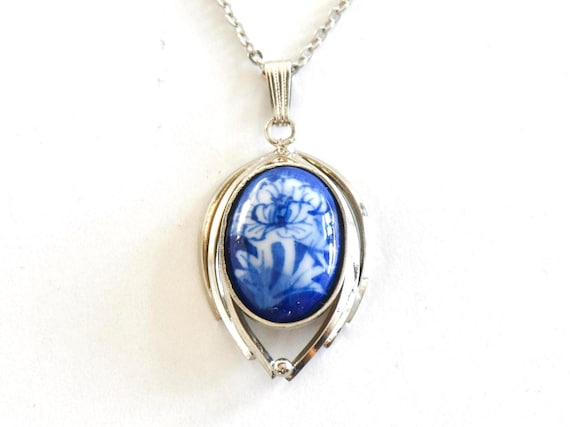 Porcelain Pendant Necklace, Blue And White Japanese