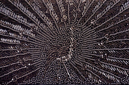 Japanese Beaded Peacock Clutch macro view of the intricate glass bead texture