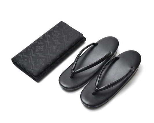 Black Zori Sandals And Clutch Set