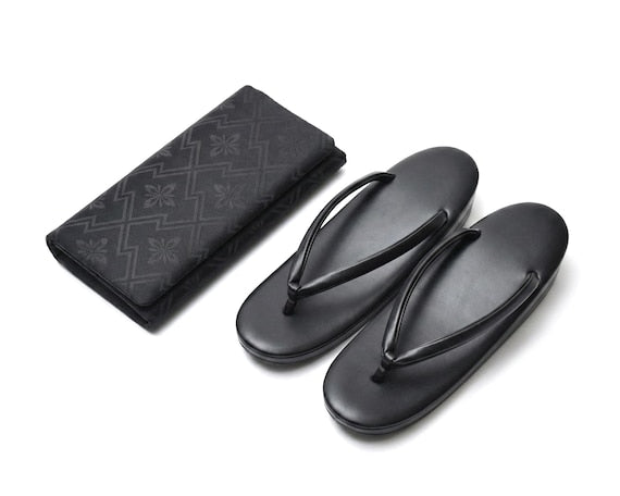 Black Zori Sandals And Clutch Set