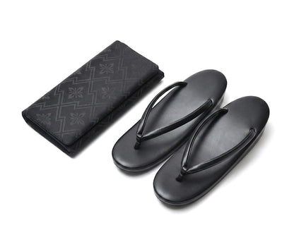 Black Zori Sandals And Clutch Set