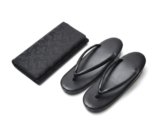 Black Zori Sandals And Clutch Set