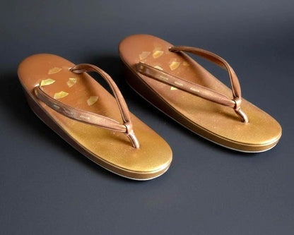 Japanese Zori Sandals Bronze Gold Platform