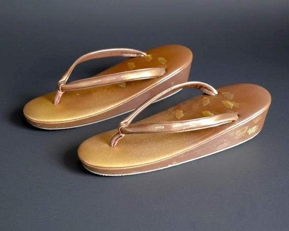 Japanese Zori Sandals Bronze Gold Platform