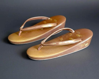 Japanese Zori Sandals Bronze Gold Platform