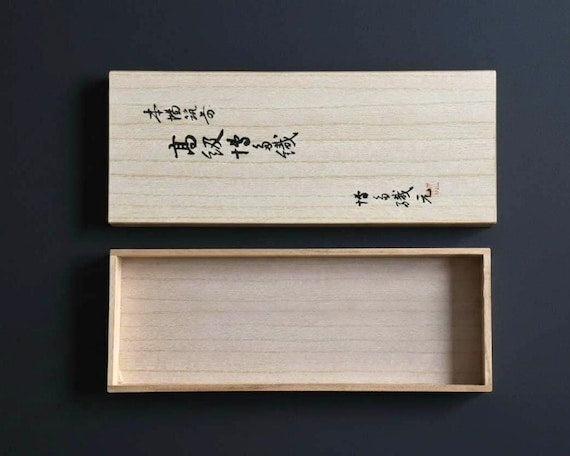 Japanese Kiribako Wooden Box With Calligraphy Lid