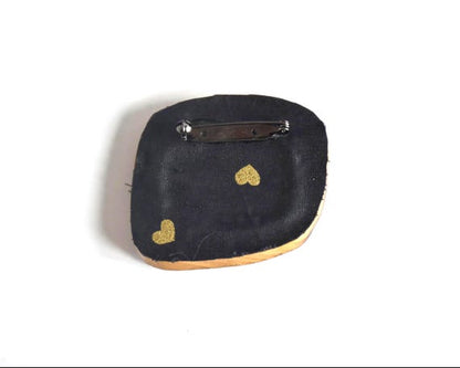 Wooden Brooch With Kimono Silk Inset