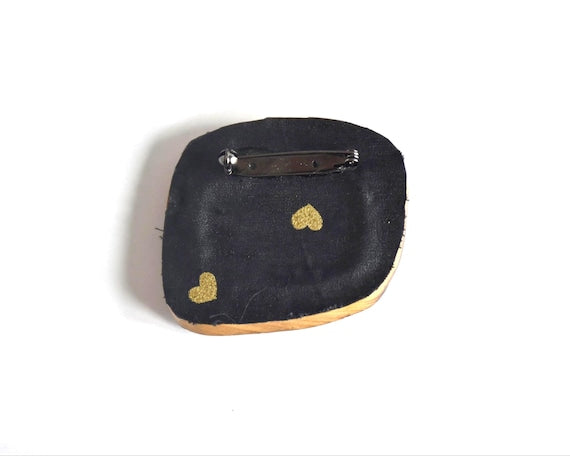 Japanese Wooden Brooch With Silk Fabric