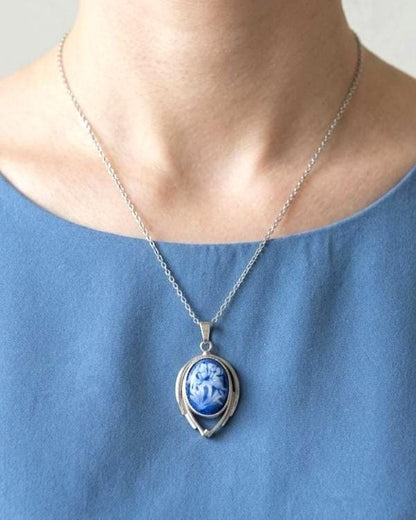 Porcelain Pendant Necklace, Blue And White Japanese