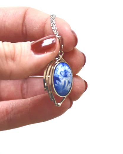 Porcelain Pendant Necklace, Blue And White Japanese