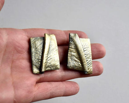 Sculptural Leather Brooch & Clip Earrings Set
