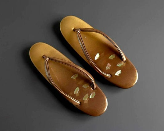 Japanese Zori Sandals Bronze Gold Platform