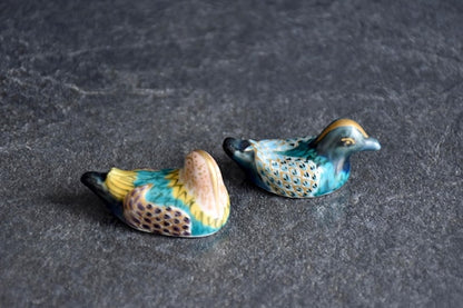 Japanese Porcelain Bird Chopstick Rests set shown from a slightly different angle on a dark surface