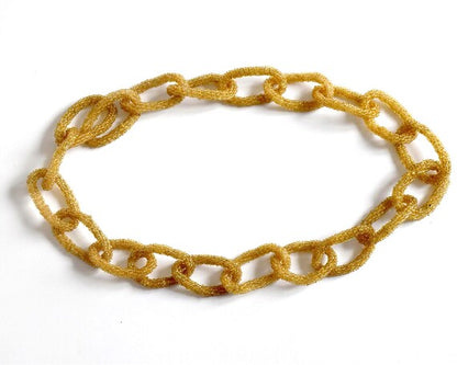Japanese Golden Loop Beaded Necklace vintage handmade design shown arranged on a white surface