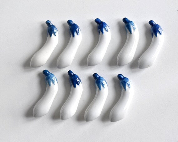 Japanese Eggplant Porcelain Chopstick Rests (Set Of 9)